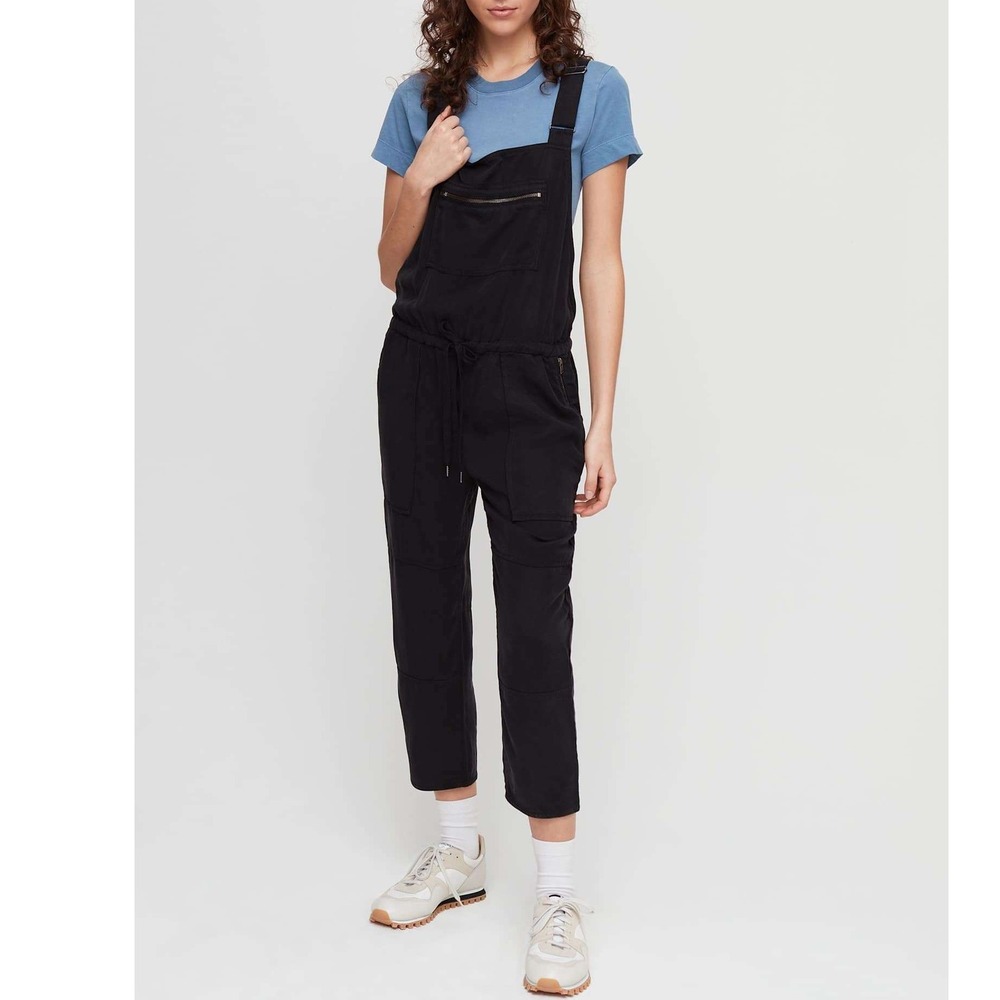Aritzia Wilfred Free Black Valletta Cropped Twill Overalls Sz S Bib Pocket‎